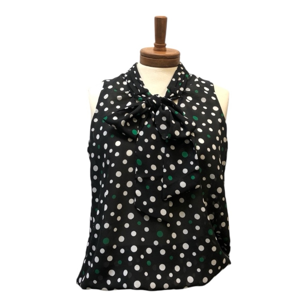 Banana Republic Semi Shear Sleeveless Blouse, Blk/Green Polka Dots, Sz M
